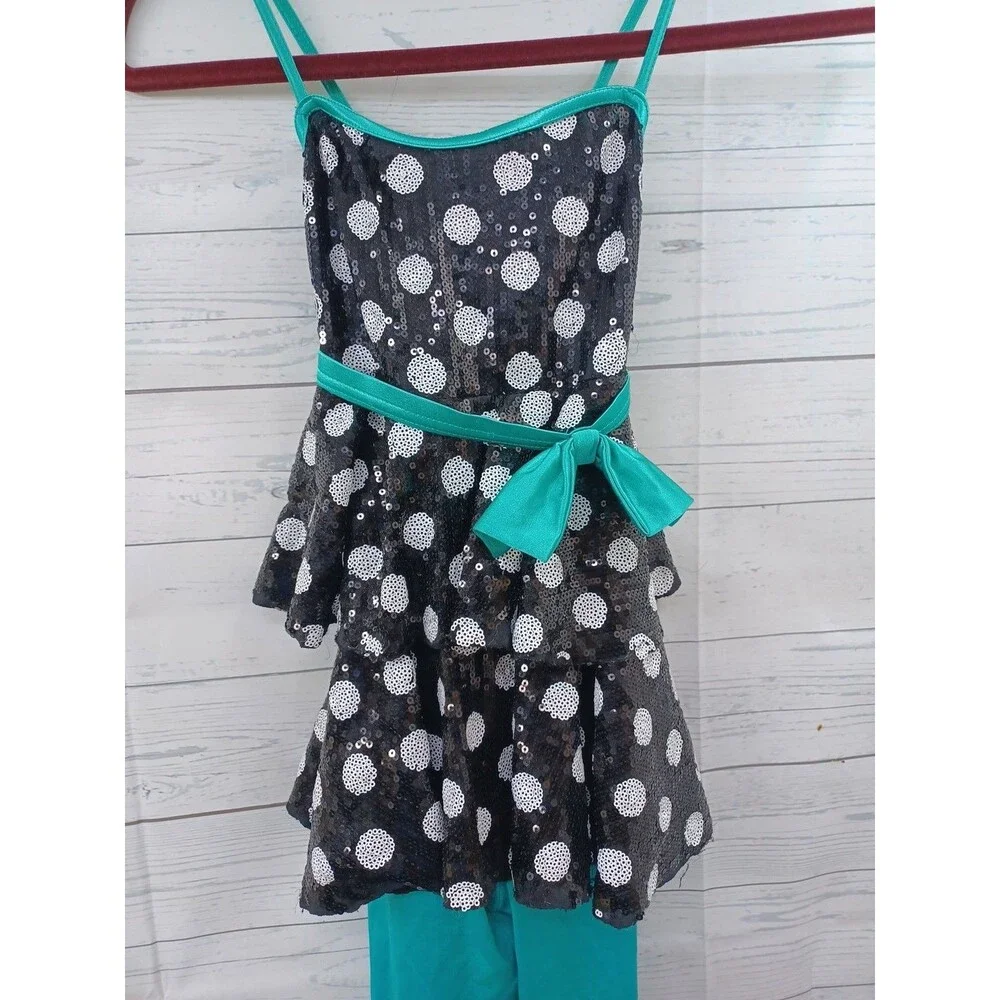 Weissman Costumes Polka Dot Catsuit with Bow Tiered Bodice over Leggings size IC